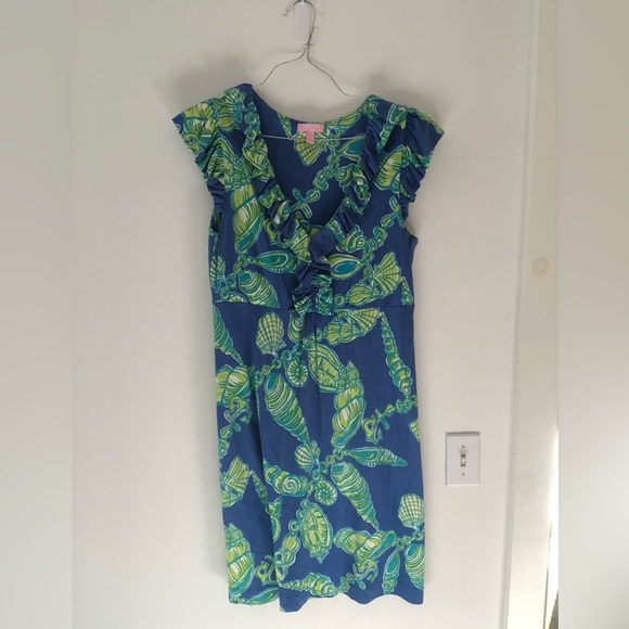 Lilly Pulitzer Clare Ruffle Sleeveless Mini Dress in Fallin in Love Blue Large - Picture 2 of 16